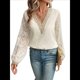 thumbnail image 1 of Blusas Elegantes e Informales con Cuello en V para Mujer, Blusas de Encaje de Larga, Blusas Tipo Túnica de Jacquard A para Otoño. Albaricoque L, 1 of 9