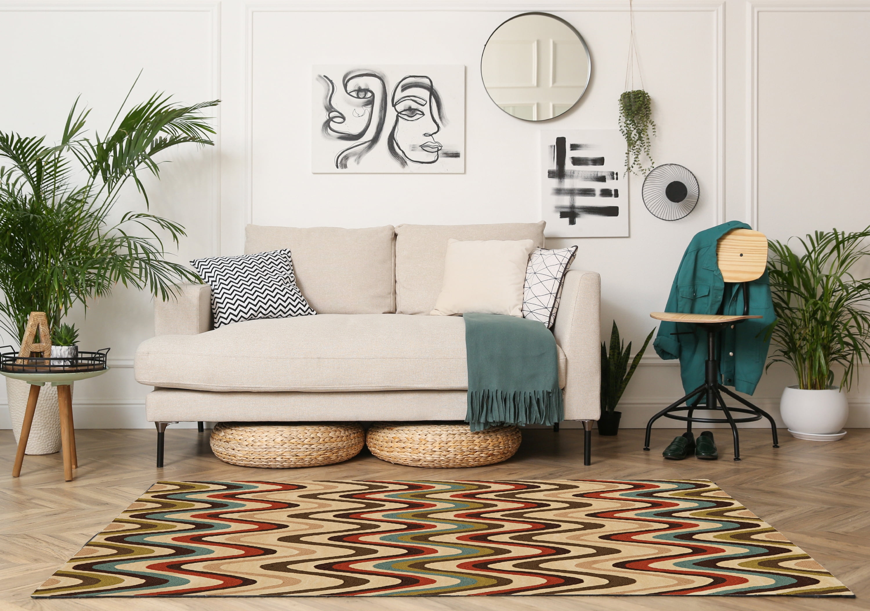 Trio Mouzi Sand Area Rug 5x7 Transitional Contemporary Design