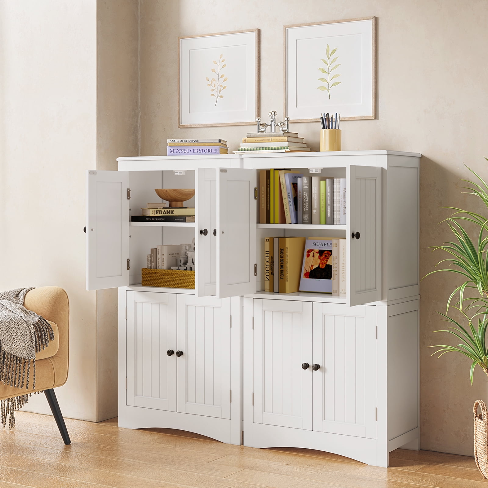 Asofer 43" H Kitchen Pantry Storage Cabinet with Adjustable Shelves for Kitchen, Living Room,White