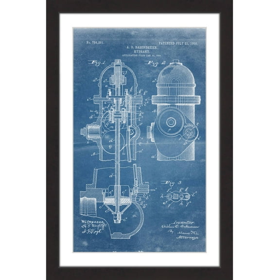"Hydrant 1903 Blueprint" Framed Painting Print
