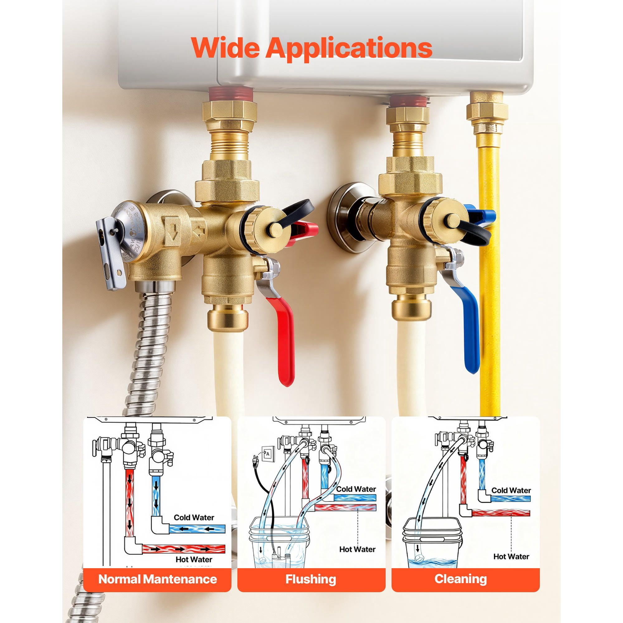 Tankless Water Heater Installation Kit Isolation Service Valve 3/4" Lead-Free Brass SUS304 for Gas Tankless Water Heaters