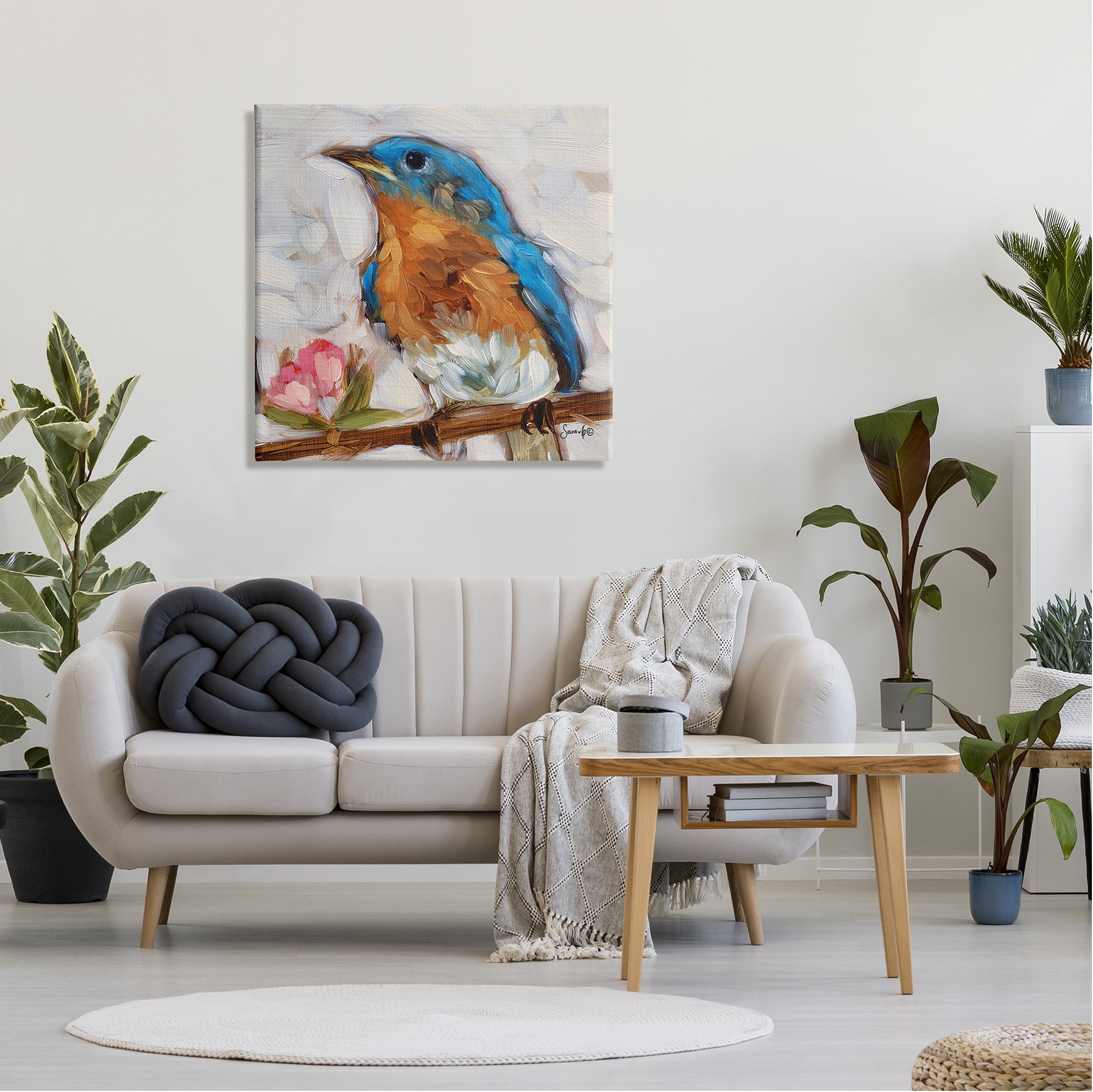 Stupell Bluebird Wildlife Blooming Flower Tree Animals & Insects Painting Gallery Wrapped Canvas Print Wall Art