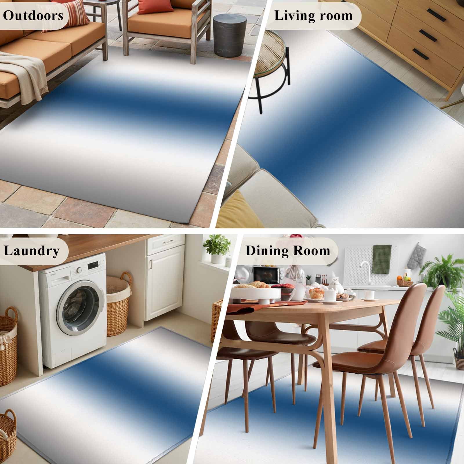 Area Rug 4'x6', Lake Blue Grey White Non-slip Runner Rug Carpet for Bedside, Farmhouse Ombre Color Modern Washable Outdoor Indoor Area Rugs Mat for Entryway/Living Room/Bedroom/Kitchen/Office
