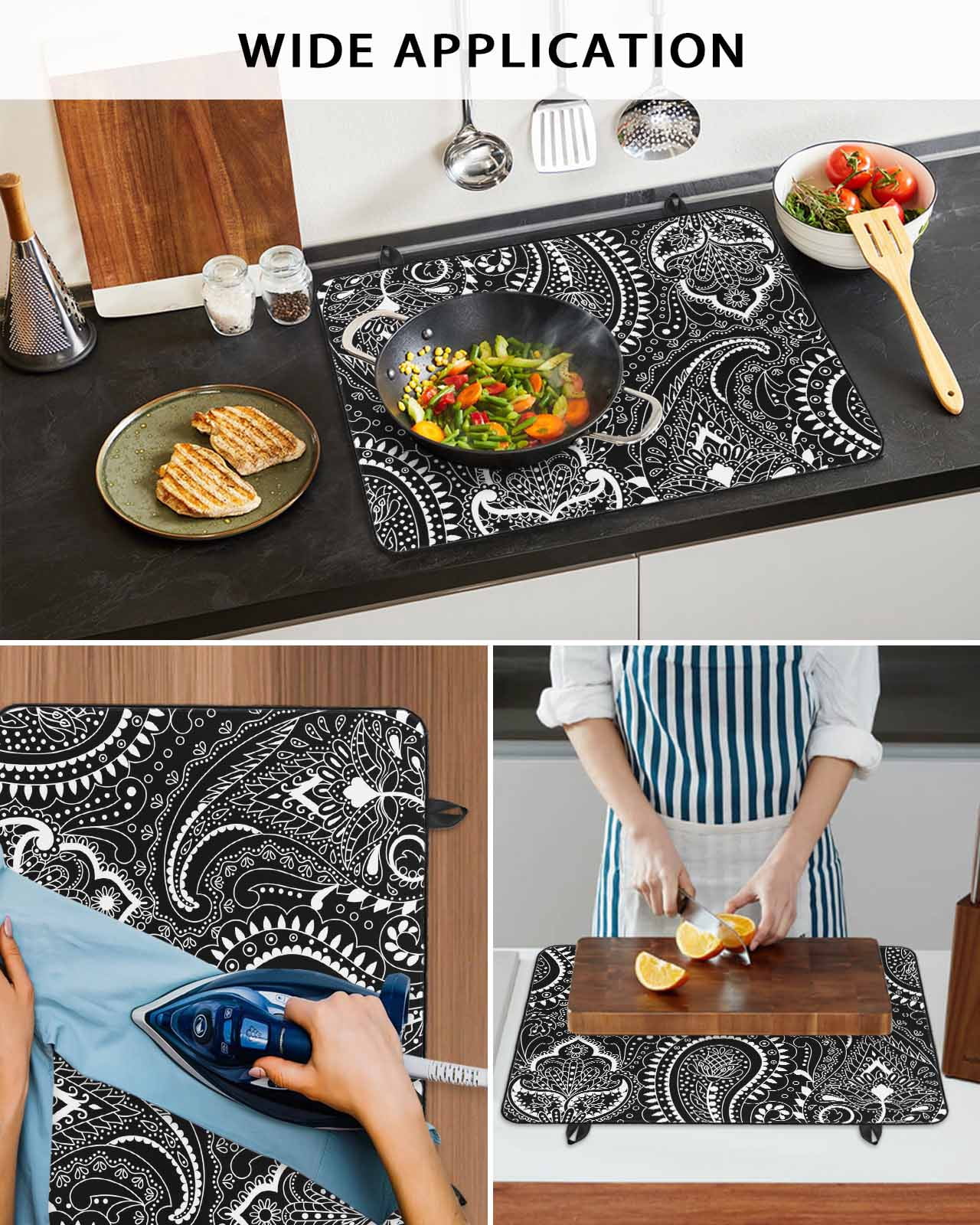 Large Induction Cooktop Protector Mat Black Pesley Flower Stove Top Covers for Electric Stove, Boho Vintage Ethnic Floral Plant Decorative Stove Burner Cover Mats, Glass Top Stove Cover