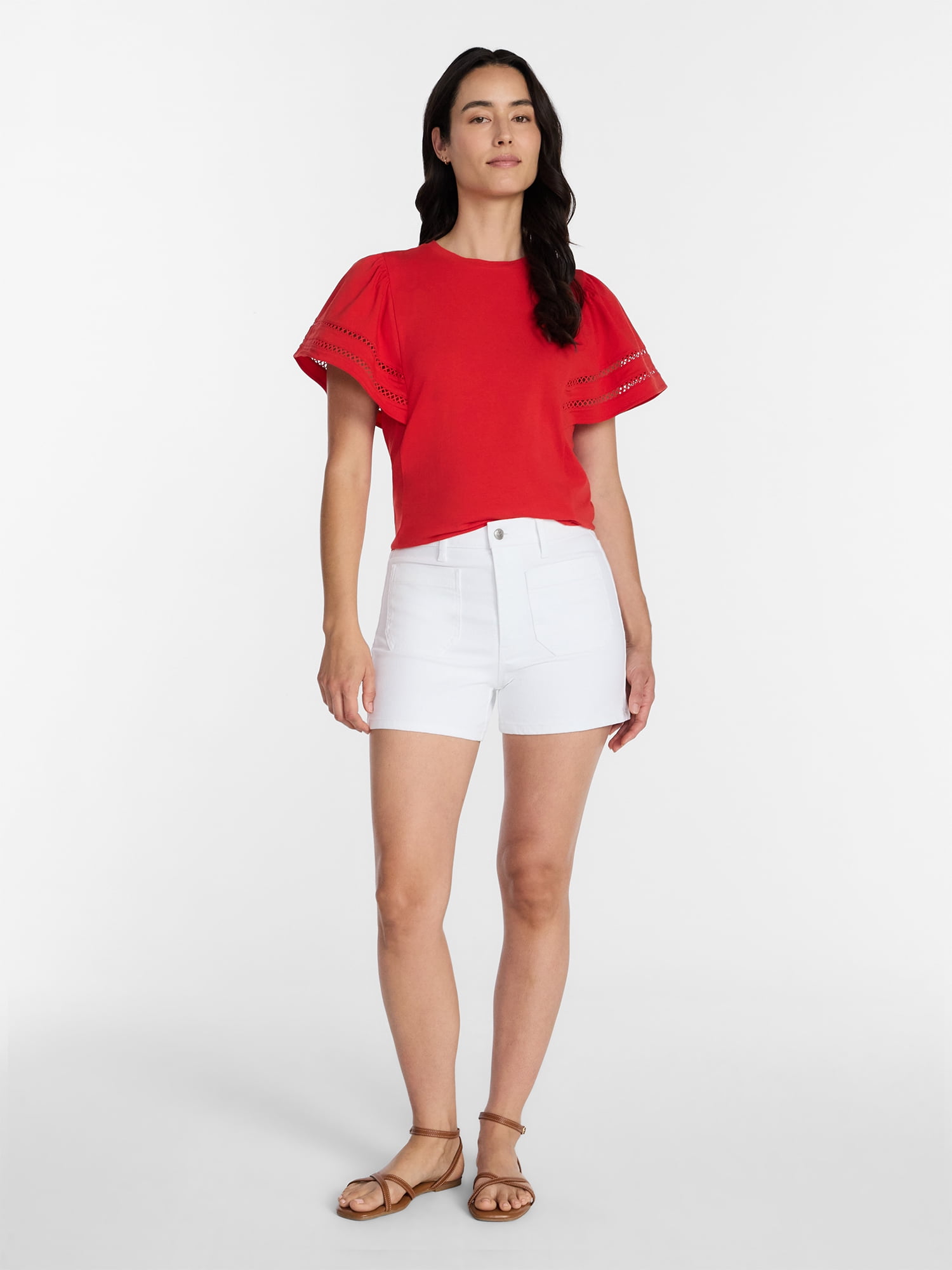 Time and Tru Women's High Rise Patch Pocket Denim Shorts, 4" Inseam, Sizes 0-20