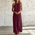 thumbnail image 7 of Miluxas Women's Halter Neck Sleeveless Maxi Dress Pleated Front A Line Looes Flowy Long Dress with Pockets Lightweight Beach Vacation Outfits Wine, 7 of 7