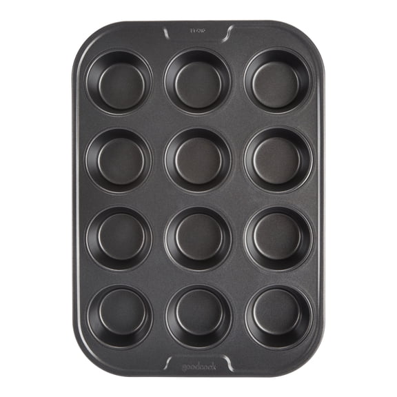 GoodCook Nonstick Carbon Steel Muffin Pan, 12-Well, Gray