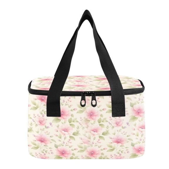 6L Insulated Lunch Bag Square Handheld Cooler Tote Delicate Pink Blossom Artwork Reusable Thermal Bag with Polyester & Aluminum Lining for Work Picnic Travel