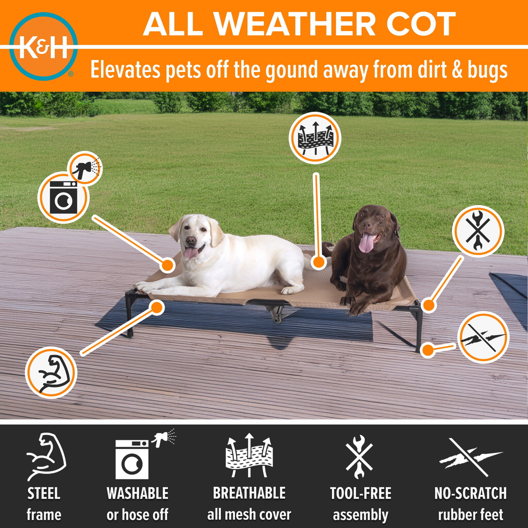 K&H Pet Products All Weather Pet Cot Tan X-Large 50 X 32 X 9 Inches