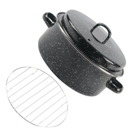 NICEXMAS Black Enamel Roasting Pan with Double Handles for Barbecue and Kitchen Cooking Use