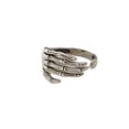 thumbnail image 1 of Anillo abierto vintage de plata de ley S925 con forma de calavera para mujer y niña, ajustable, expandible, con diseño de esqueleto gótico oxidado y garras del diablo., 1 of 1