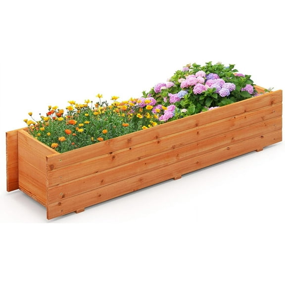 LDAILY Raised Garden Bed, 44" x 11" x 10" Wooden Planter Boxes with Removable Bottom & 2 Drainage Holes, Rectangle Flower Bed Outdoor, Wood Raised Beds for Garden Vegetable Herb