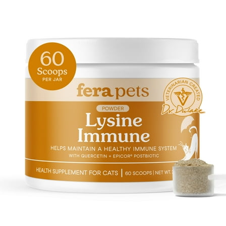 Fera Pets Lysine for Cats Powder - With Quercetin & Postbiotics - Promotes Respiratory and Eye Health - 60 Scoops