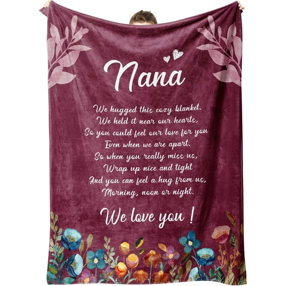 Nana Gifts, Nana Blanket with Flowers & Letter Print, Nana Birthday Gifts, Gifts for Nana from Grandkids on Grandparents Day, Soft Throw Blankets 50" x 60"