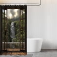 thumbnail image 6 of Waterfall Shower Curtain Rown Wooden Window Natural Landscape Shower Curtains Tropical Rainforest Forest Summer Scenery Bathroom Curtain Set with 12 Hooks 72x72 Inches (B), 6 of 6