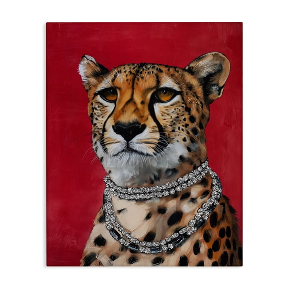 Stupell Industries Leopard Royalty with Necklace Animals Painting Wrapped Canvas Art Print Wall Art, 16 x 20