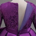 thumbnail image 4 of LEKWK Girls Princess Gown Long Sleeve Lace Satin Formal Midi Dress Bow Waist Tiered Tulle Wedding Flower Girl Dress for Pageant Host Recital Birthday Party, 4 of 8