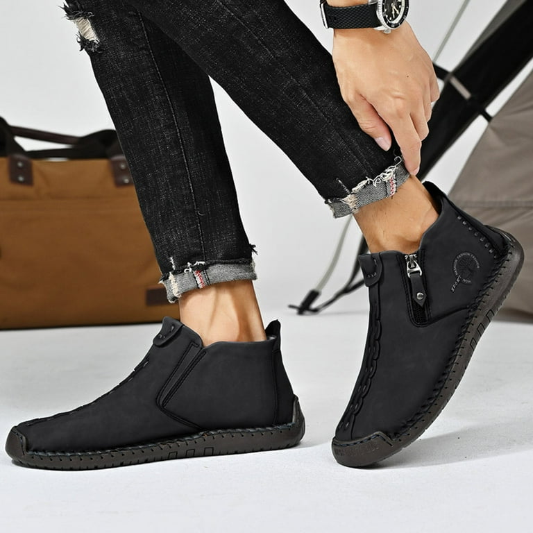 IUJSOY Men's Ankle Boots Side Zipper Barefoot Booties Fashion Stitching Low  Top Outdoor Boots - Walmart.com