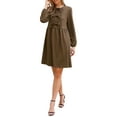 thumbnail image 1 of Vestido de mujer Inspire Chic Otoño Babydoll Casual de Manga Larga con Lazo Frontal Vestidos Lindos Túnica M Marrón, 1 of 6