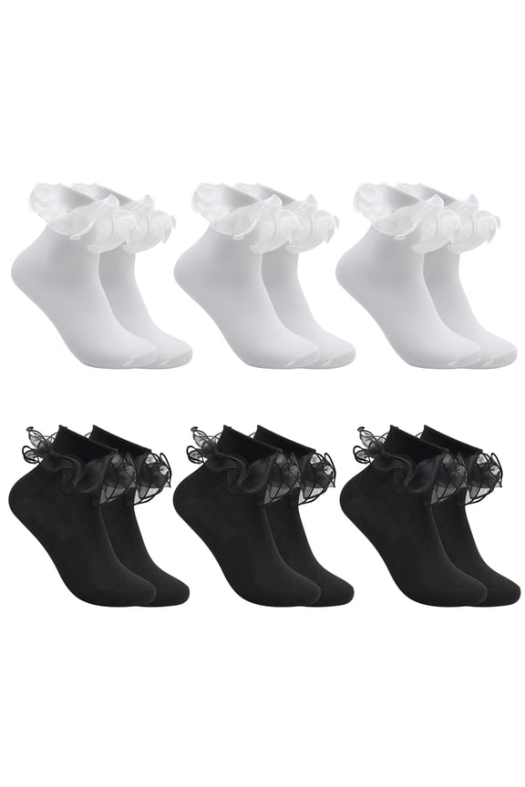 6 Pairs Ruffle Ankle Socks Lace Frilly Cotton Socks, Fashion Princess Style Socks for Women & Girls