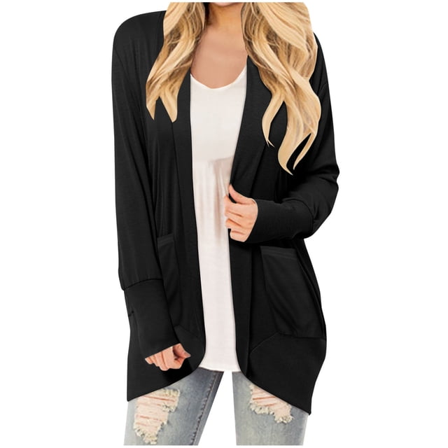 ICHUANYI Liquidación Blusa informal de manga larga de color para mujer con bolsillo y cárdigan con botones ICHUANYI WER2023082200230