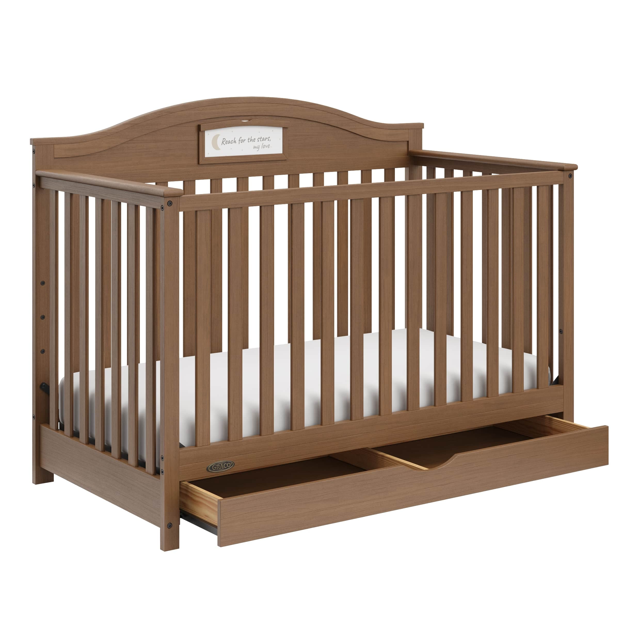 Graco Story 5-in-1 Convertible Baby Crib with Drawer and Reversible Headboard, Hazelnut