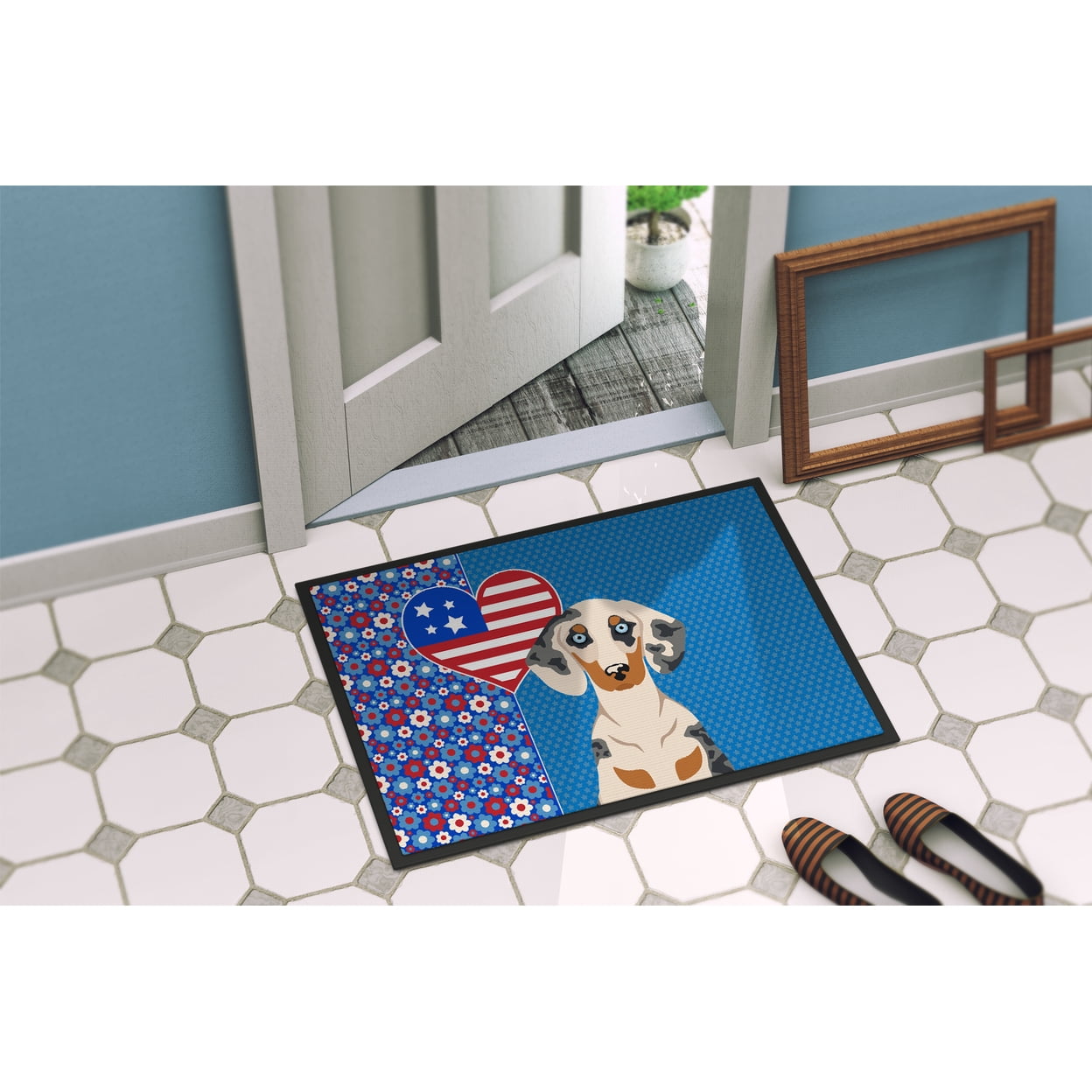 Cream Dapple Dachshund USA American Indoor or Outdoor Mat 24x36