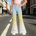 thumbnail image 2 of GobdXE Girls High Waist Gradient Flare Denim Pants Casual Back to School Daily Bell Bottom Trousers Light Green,13-14 Years, 2 of 4