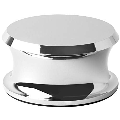 Hudson Hi-Fi BigBen Estabilizador de peso récord con almohadilla protectora de cuero – Peso de vinilo de 13 onzas – Estabilizador LP duradero y elegante – Se adapta a cualquier tocadiscos – Cromo