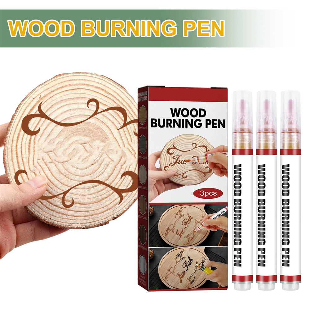 FUMILE Wood Burning Pen Set with 6pcs Scorch Pen Marker, 4pcs Wood Chips, 4pcs Sandpapers for DIY Wood Painting, Suitable for Artists and Beginners