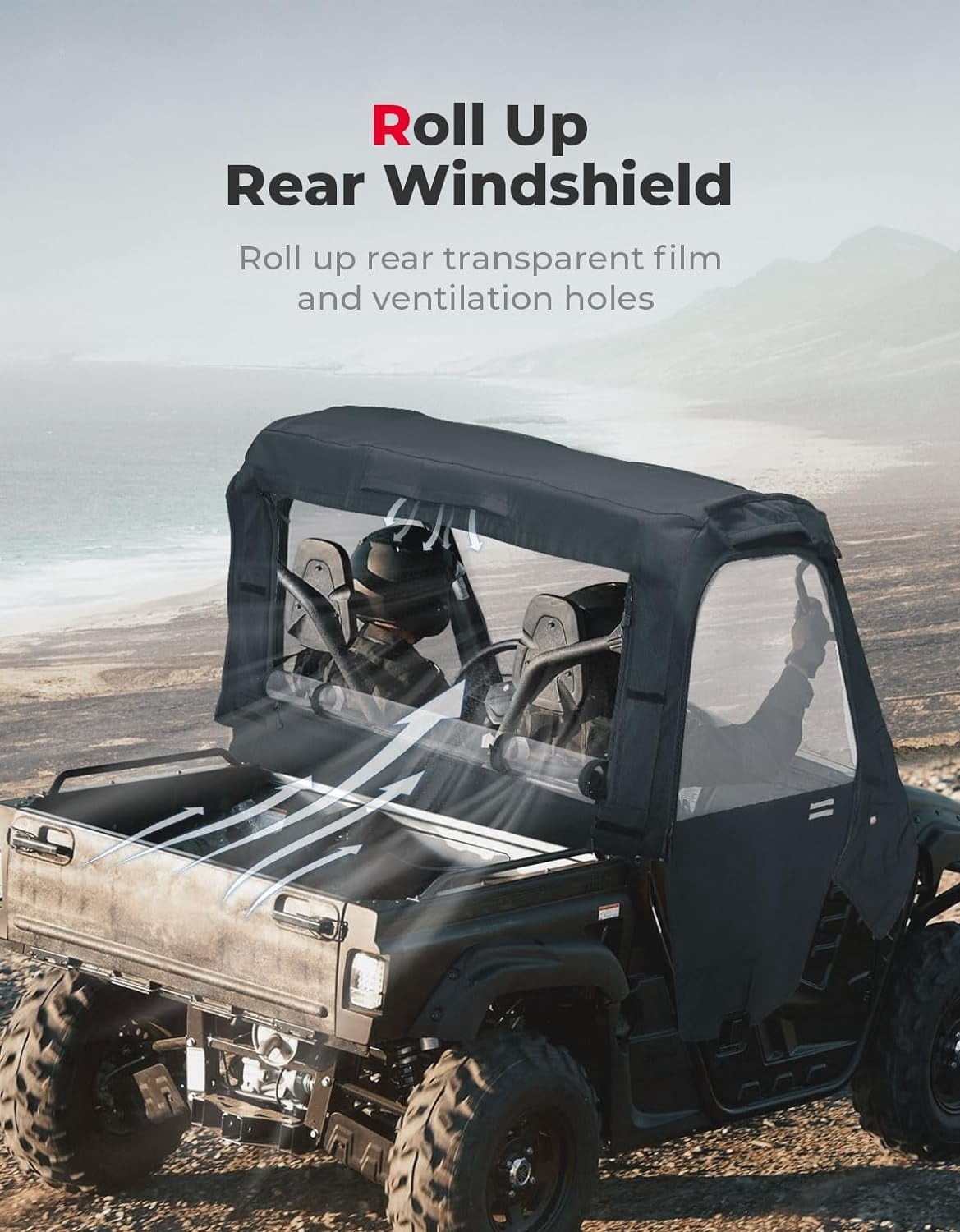 KEMIMOTO UTV Cab Enclosure for Yamaha Rhino (with half doors) 450 660 700 2004-2013 PVC Windwhield Soft Upper Doors