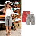 thumbnail image 2 of ZACPNCV 2PC Shorts for Girls Summer Casual Knee Length Bermuda Shorts Kids High Waisted Drawstring Short Pants Teen Girls Clothes Red 5-6 Years, 2 of 5