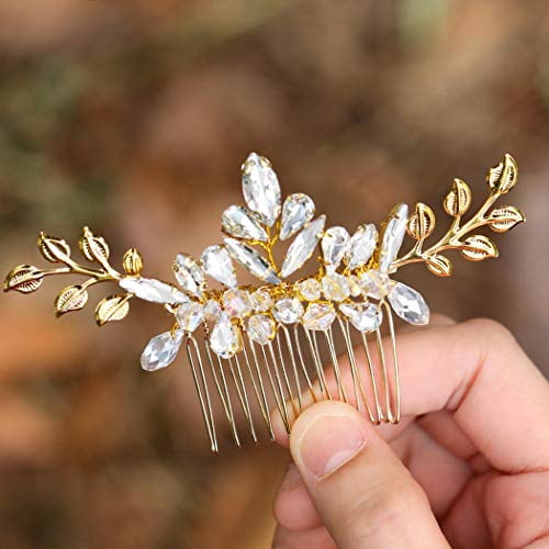 Barode Bridal Wedding Hair Comb Gold Rhinestone Side Combs Crystal Bride Leaf Hair Accessories for Women and Girls Barode Bridal Wedding Hair Comb Gold Rhinestone Side Combs Crystal Bride Leaf Hair Accessories for Women and Girls
