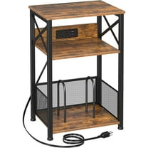 Record Player Stand with Charging Station, Turntable Stand with Storage Cabinet, 3 Tier End Table Hold Up to 100 Albums, Record Table for Vinyl, Living Room, Rustic Brown,