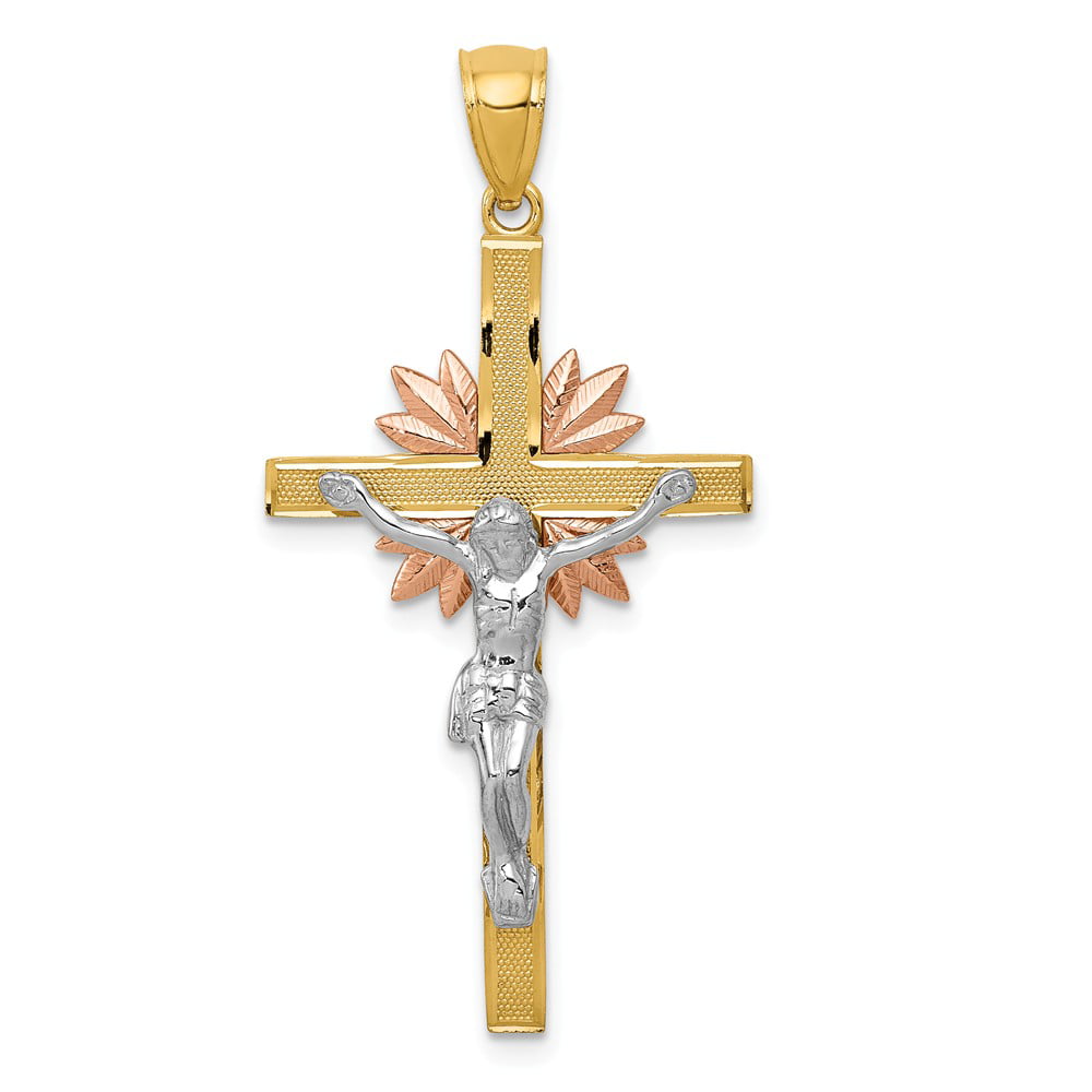 FB Jewels Solid 14K Yellow Gold Rhodium Polished Mariners Crucifix Pendant