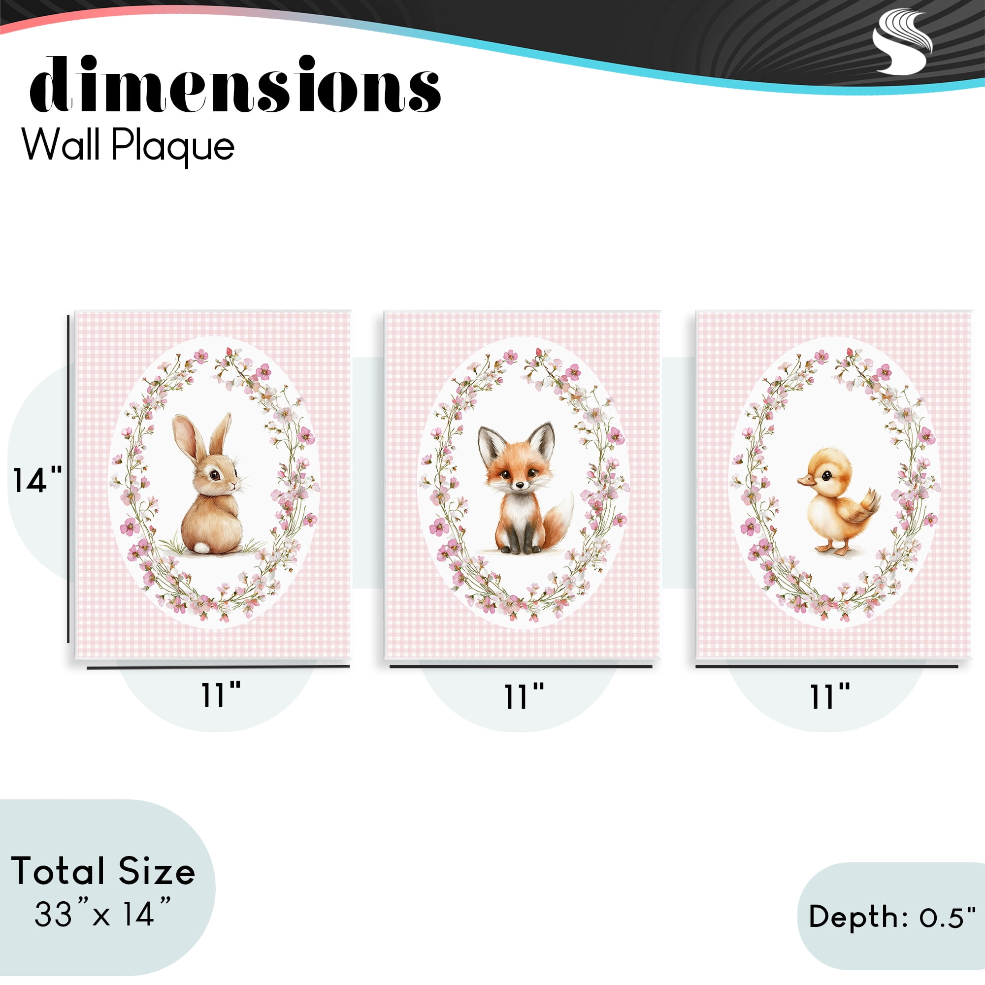 Stupell Industries Spring Gingham Animals 3 Piece Wall Plaque Art Set, design by Christine Simpson Art