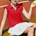 thumbnail image 4 of Abcomgle Girls Ruffle Short Sleeve Polo Shirts V-Neck Collared Girls Golf Shirt Quick Dry Athletic Sports Girls Uniform Shirts, 4 of 6