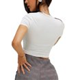 thumbnail image 3 of FOCUSNORM Women Short Sleeve Knit Blouse Solid Color V-neck Slim Short Top, 3 of 7