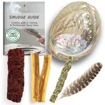 Sage Smudge Kit | Dragon's Blood Sage, Sweetgrass Braid, 2 Palo Santo Sticks, Abalone Shell, & Feather Smudging Kit for Meditation, Yoga, Reiki, Home Cleansing, Aromatherapy