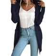 thumbnail image 2 of Cardigan à Capuche pour Femmes, Manches Longues, Col à Revers, Tricoté, Hiver Automne, avec Poche, Bleu Marine P, 2 of 9
