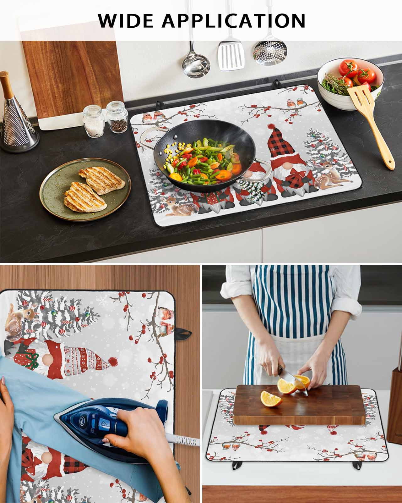 Large Induction Cooktop Protector Mat Christmas Gnomes Stove Top Covers for Electric Stove, Xmas Tree Cardinal on Branches Winter Snowflakes Decorative Stove Burner Cover Mats, Glass Top Stove Cover