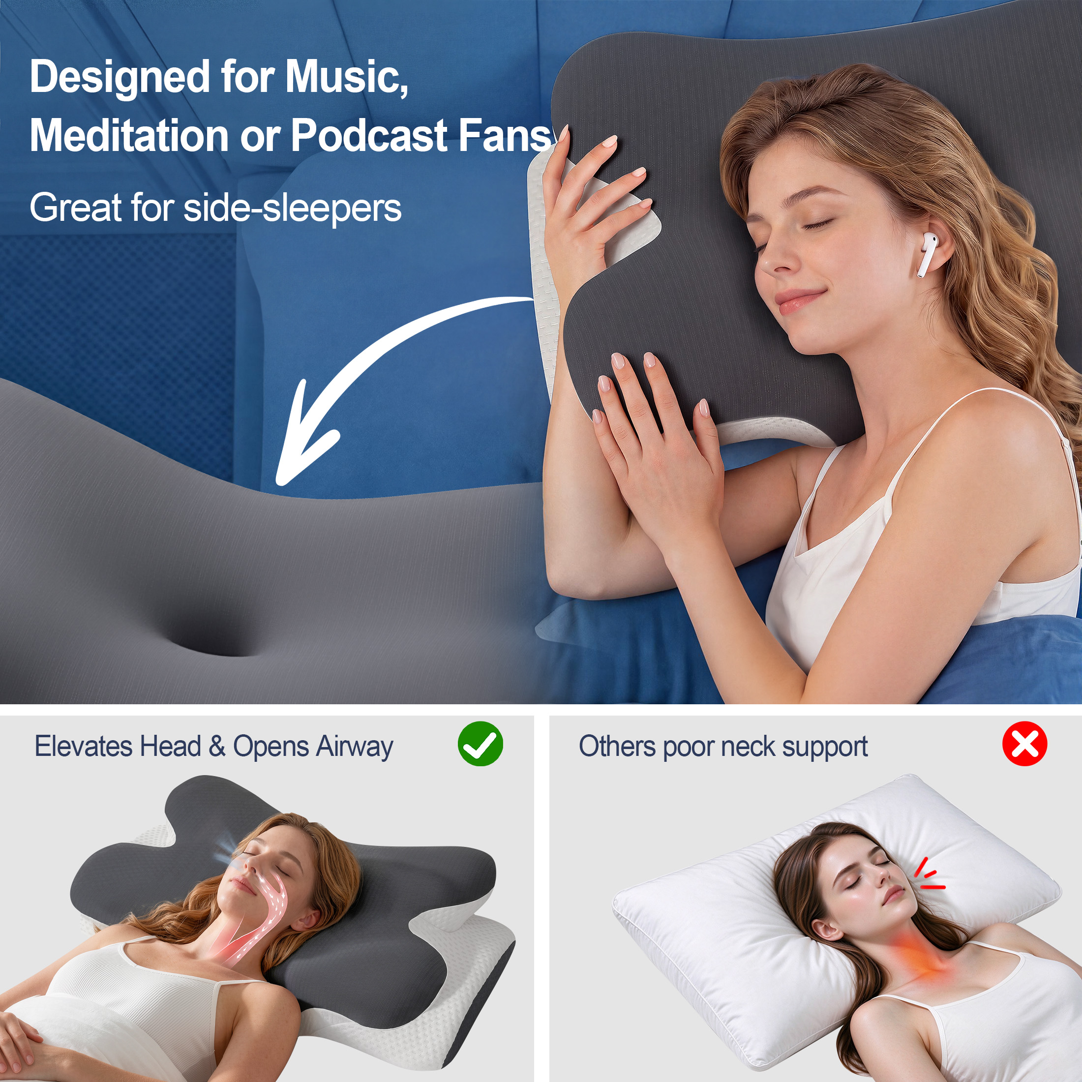 Vipuse Memory Foam Cervical Neck Support Pillow photo 3