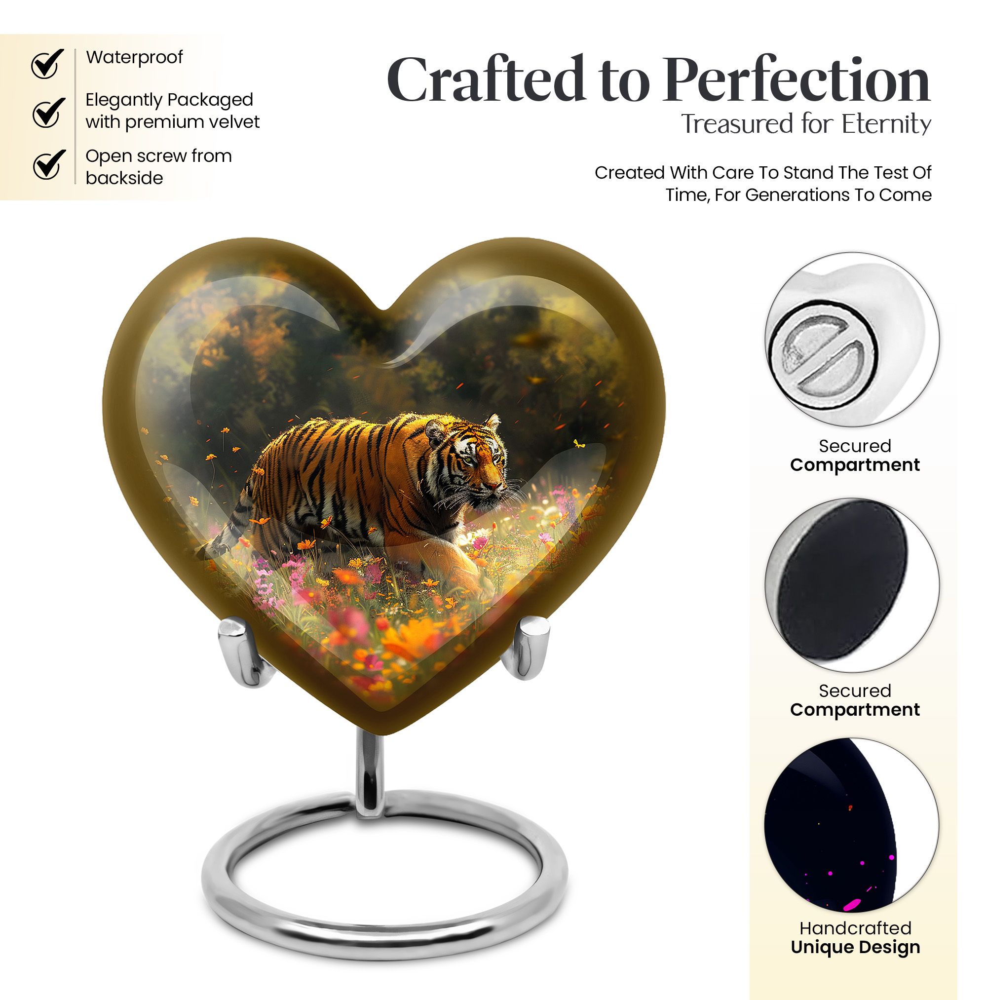 Floral Tiger Cremation Urn For Human Ashes, Large Heart Urns For Human Ashes Adult Male, Burial Urns For Adult Human Ashes, Heart Urn, Decorative Urn, Ash Holders For Human Ashes 8 Inch