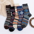 thumbnail image 3 of Honeeladyy Gifts Winter Warm,5Pairs Men Warm Winter Socks Retro Print Thick Knit Cozy Middle Tube Socks, 3 of 4