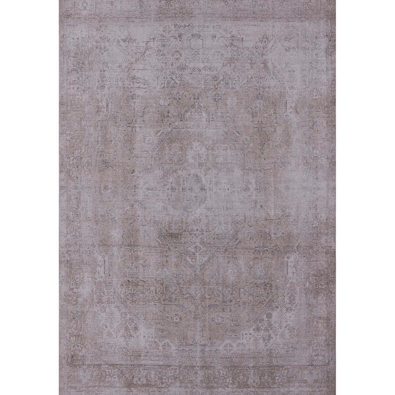 Ahgly Company Machine Washable Indoor Rectangle Industrial Modern Rose Dust Purple Area Rugs, 8' x 12'