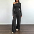 thumbnail image 2 of ByworldtasicNo Boundaries Women Two Piece Outfits Sets Lounge Off Shoulder Long Sleeve Top Wide Leg Pant Tracksuit Sets, 2 of 8