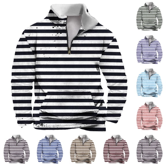 Hinvhai Mens stand up collar color blocked half zipper Sweatshirt Fashion Long Sleeve Casual Pullover Tops Wine 10(XL)