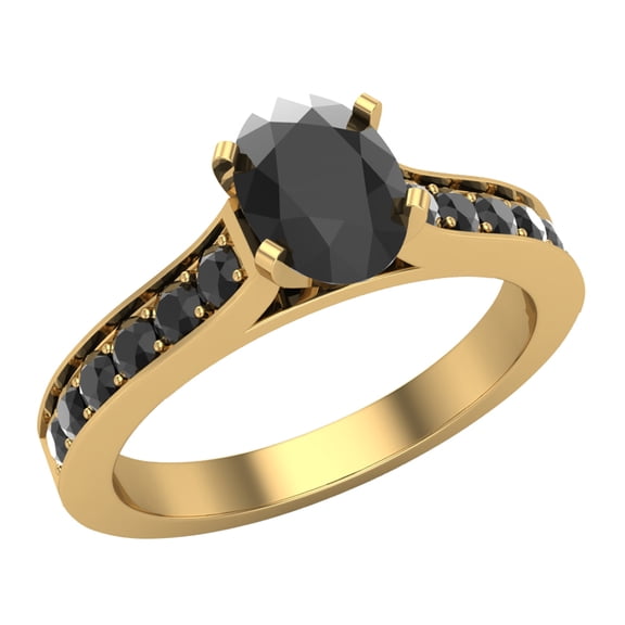 Black Diamond Engagement Ring for Women Oval 1.00 Carat 14K Gold (Black, AAA)