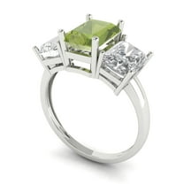 4ct emerald cut green natural peridot 18k white gold 3 stone Bridal Wedding Engagement Promise Anniversary Ring for Women size 10.25