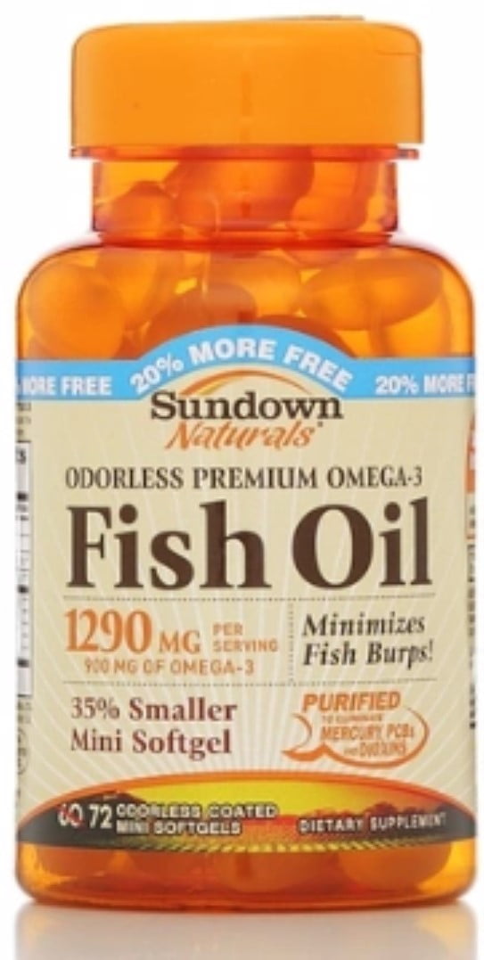 Sundown Naturals Odorless Premium Omega-3 Fish Oil 1290 mg Softgels, 60